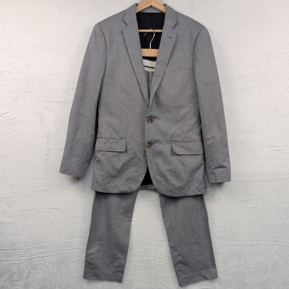 J.Crew Two Piece Suit Men's 36s 30x30 Light Gray Ludlow Slim Fit Business Cotton